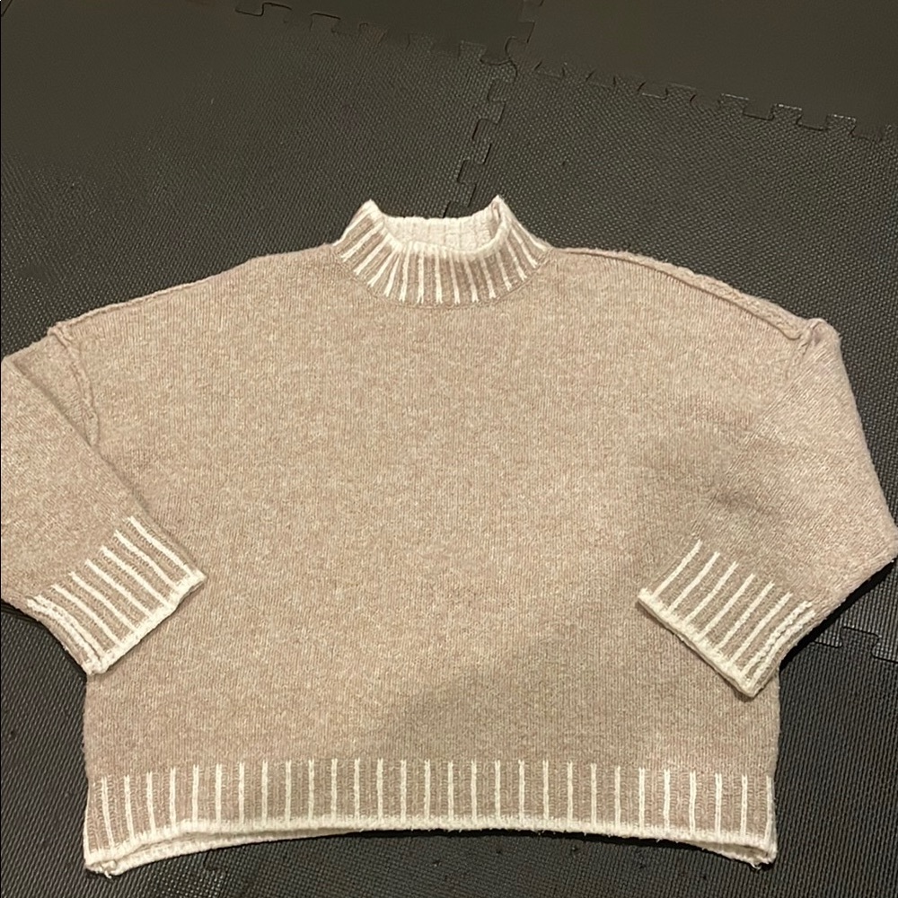 SHEIN Curve Neutral Mock-Neck Rib-Trim Sweater - Women